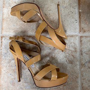 Jimmy Choo Vamp Sandal Tan Nude Patent Leather Sz. 38 1/2 Platform High heel